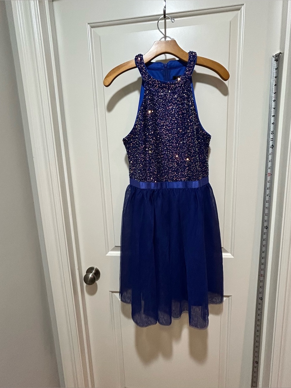 Dressystar women’s size M midi Sparkling Royal Blue Halter Party Dress. NWT